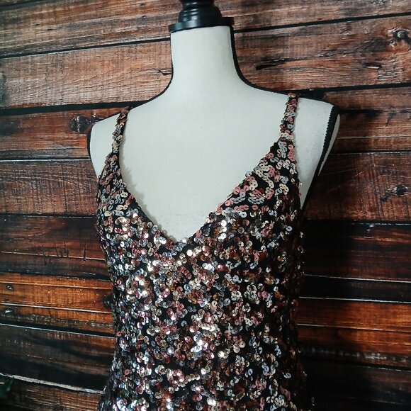 Reformation Mini Dress XS Jimmy Sparkle All Over Sequin Lined Side Slit Stretch - Picture 3 of 10